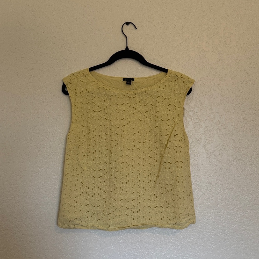 Ann Taylor Soft Yellow Eyelet Blouse